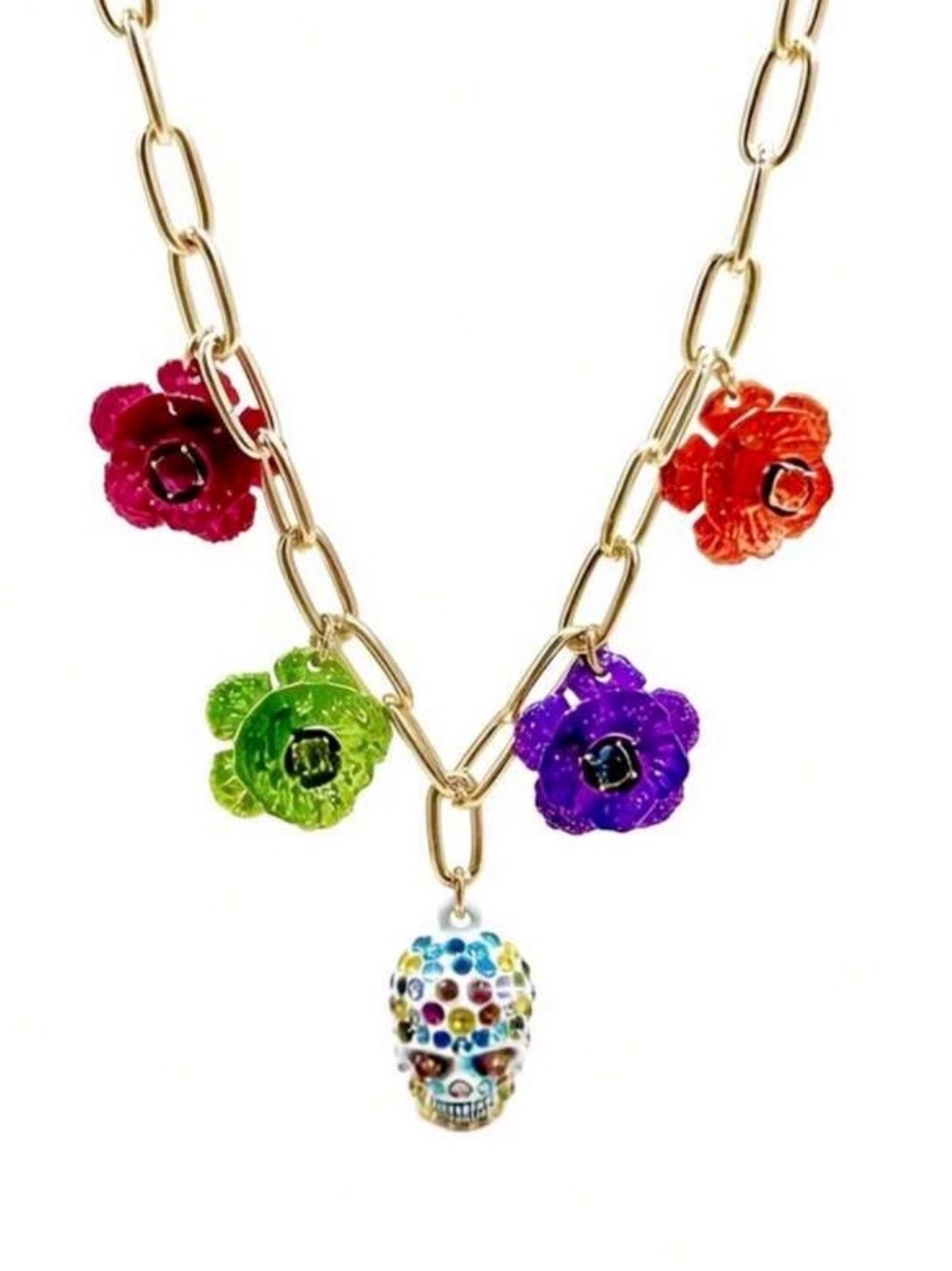 NWT ⚜️💖⚜️ Betsey Johnson Halloween Sugar Skull and Flowers Necklace - Picture 10 of 12